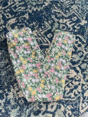 Cat & Jack Olive Green Floral Leggings with Pink, Yellow & Lavender Flowers